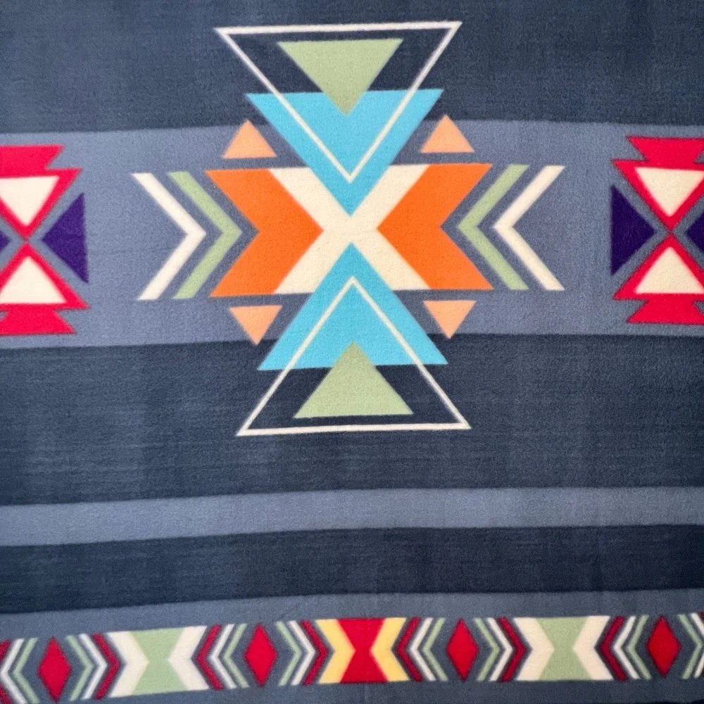 St. Labre Indian School Fleece Throw Blanket 39x60 Grey Southwestern Boho Aztec